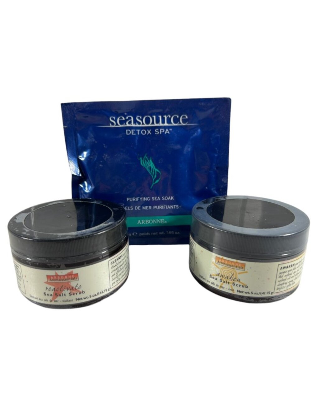 Arbonne Sea Salt Scrub Awaken Reactivate Purifying Sea Soak Seasource Set